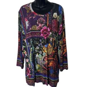 Citron Santa Monica womens 2x colorful graphic top peacock birds floral dopamine